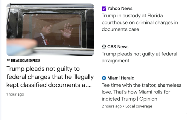 Former president Trump - June 13, 2023, charged with Federal crimes Google News.png