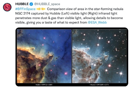 File:Hubble and Webb, visible light and infrared light comparison.png