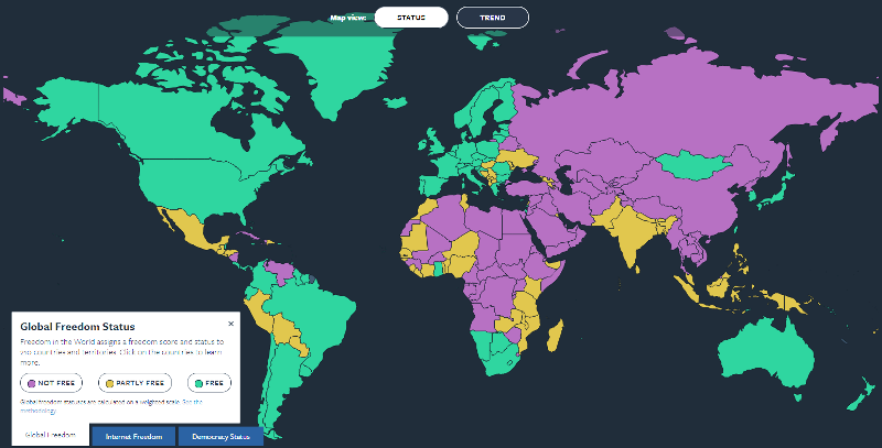 Internet Freedom - Democracy Status - FH Map 2022-23.png